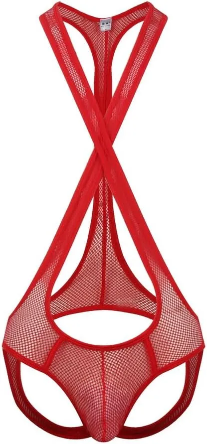Men's Sexy Criss Cross Jockstrap Thongs Mesh Bulge Pouch Leotard Jumpsuits Wrestling Singlet Bodysuit
