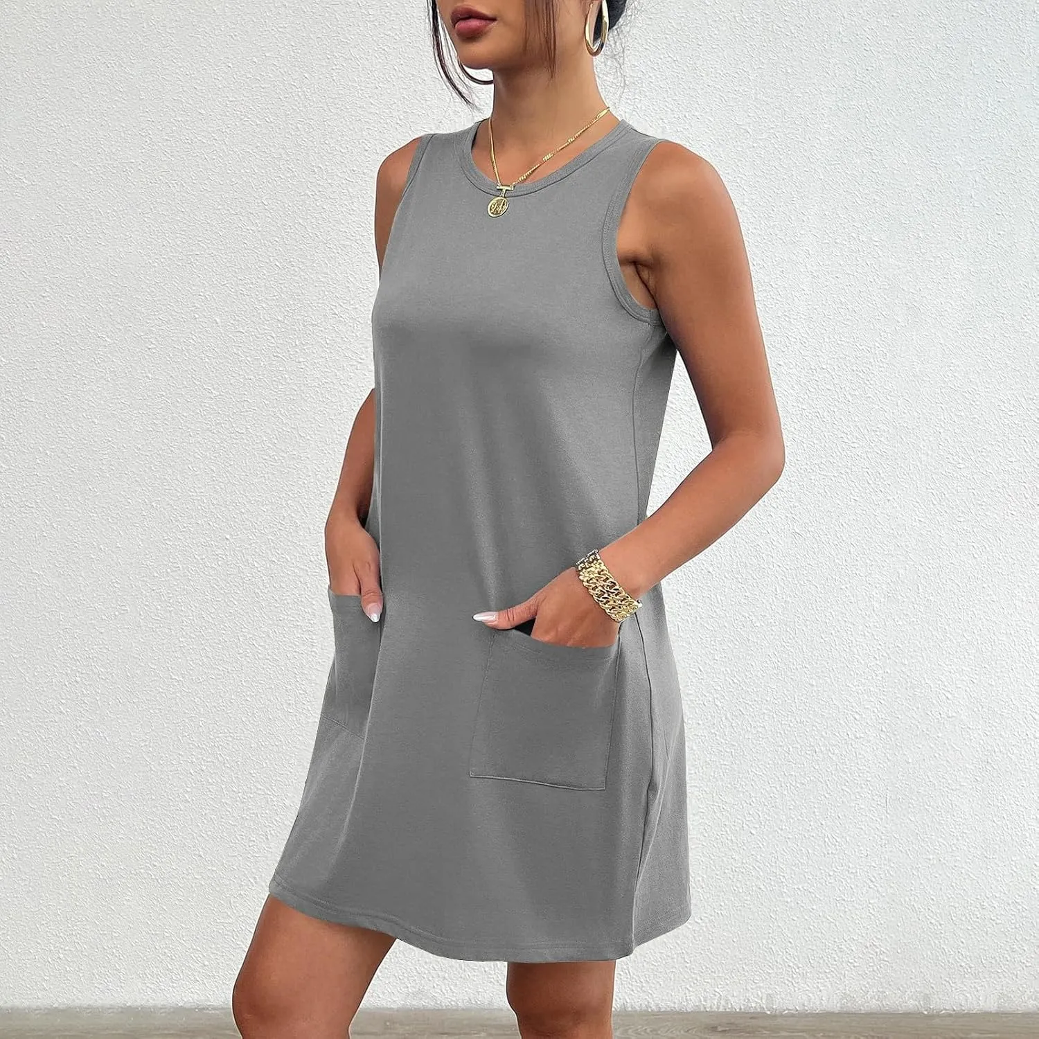 midelxp Tank Dresses for Women 2025 Casual Summer Sleeveless Dress with Pockets Boho Beach Dress Comfy Vacation Mini Sundress