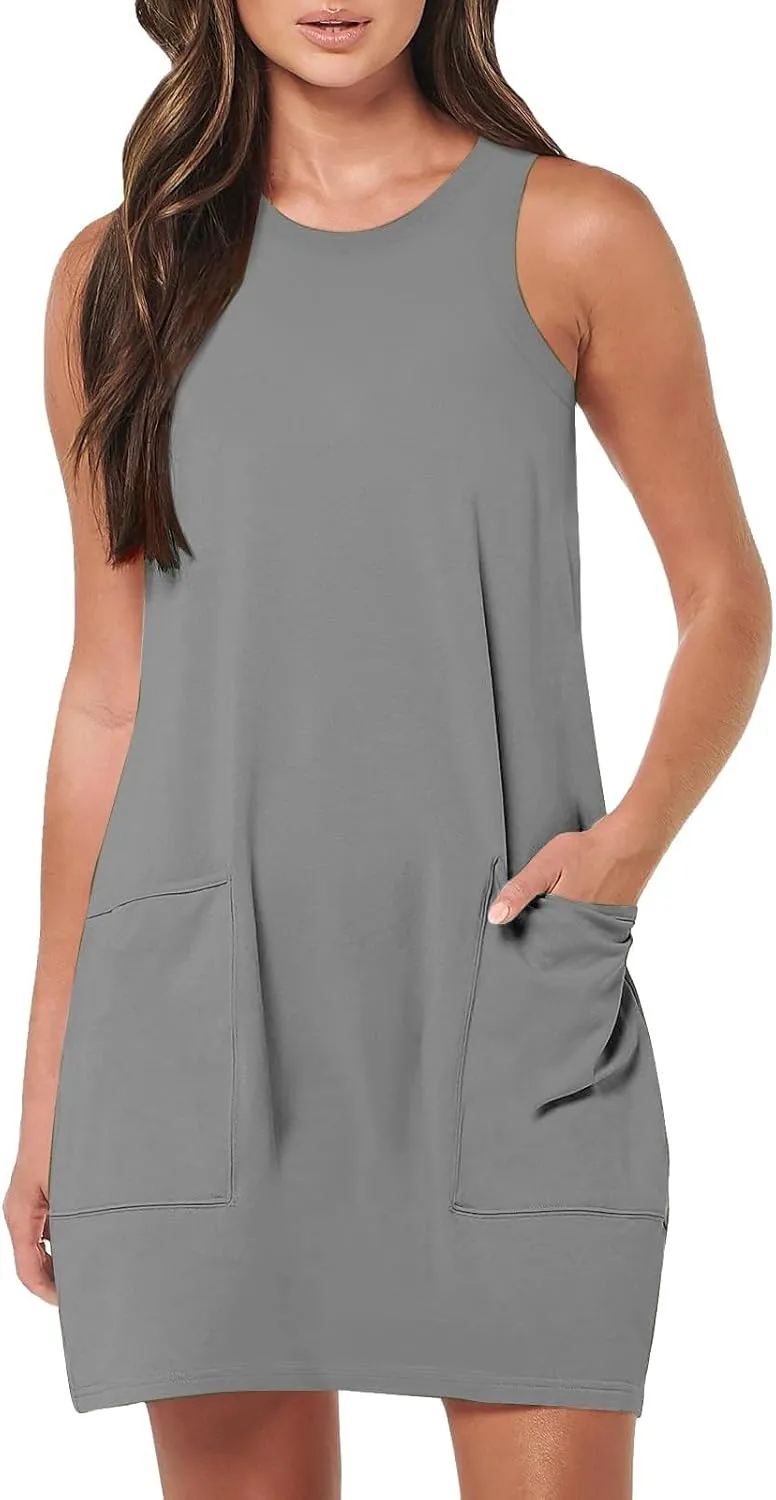 midelxp Tank Dresses for Women 2025 Casual Summer Sleeveless Dress with Pockets Boho Beach Dress Comfy Vacation Mini Sundress
