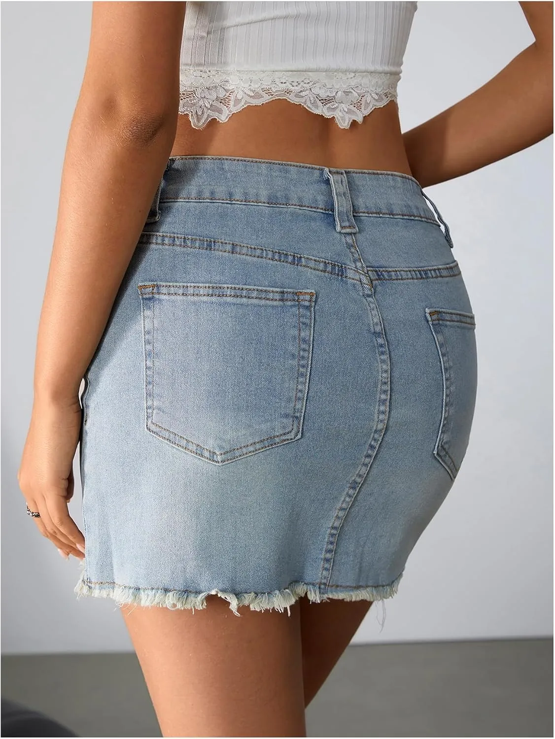 Milumia Women's Y2K Raw Hem Denim Mini Skirt High Waisted Bodycon Jean Skirts