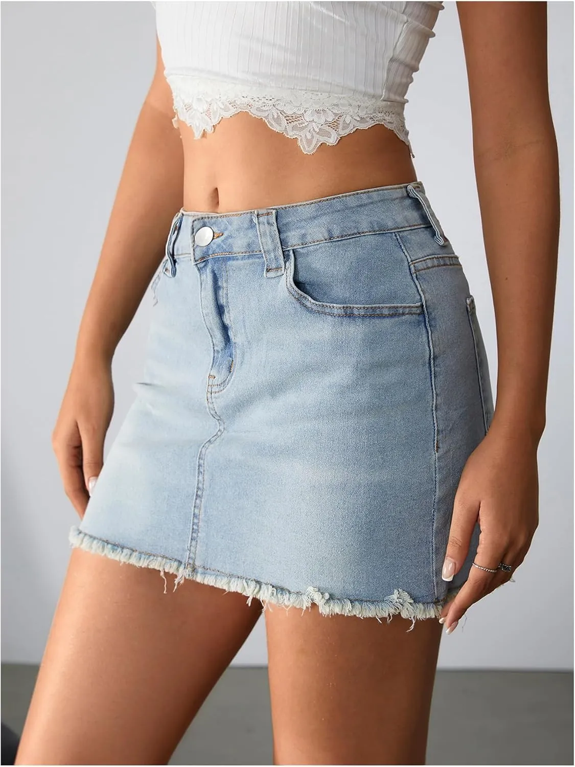 Milumia Women's Y2K Raw Hem Denim Mini Skirt High Waisted Bodycon Jean Skirts