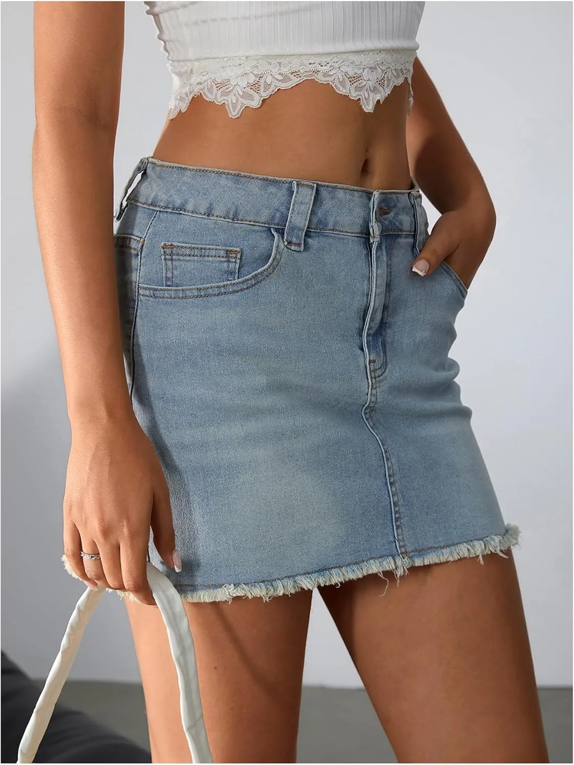 Milumia Women's Y2K Raw Hem Denim Mini Skirt High Waisted Bodycon Jean Skirts