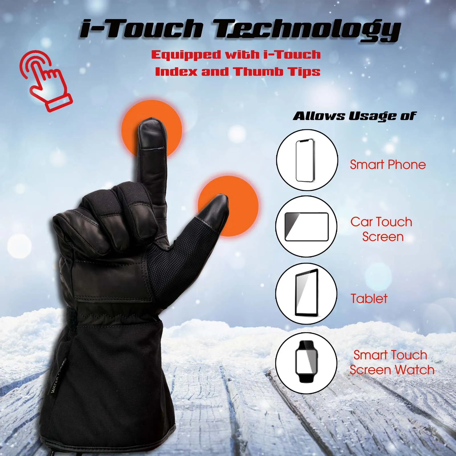 Milwaukee Leather MG17501SET Mens Heated Black Leather/Textile Winter Gloves w/Battery/Harness Wire and i-Touch