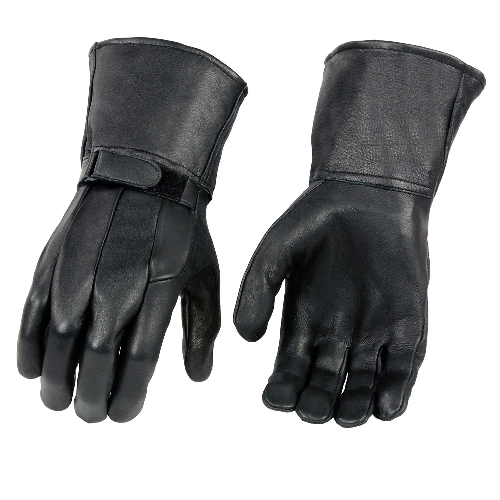 Milwaukee Leather MG7505 Men's Black Leather Gauntlet Motorcycle Hand Gloves W/ Wrist Strap Closure and Lightly Lined