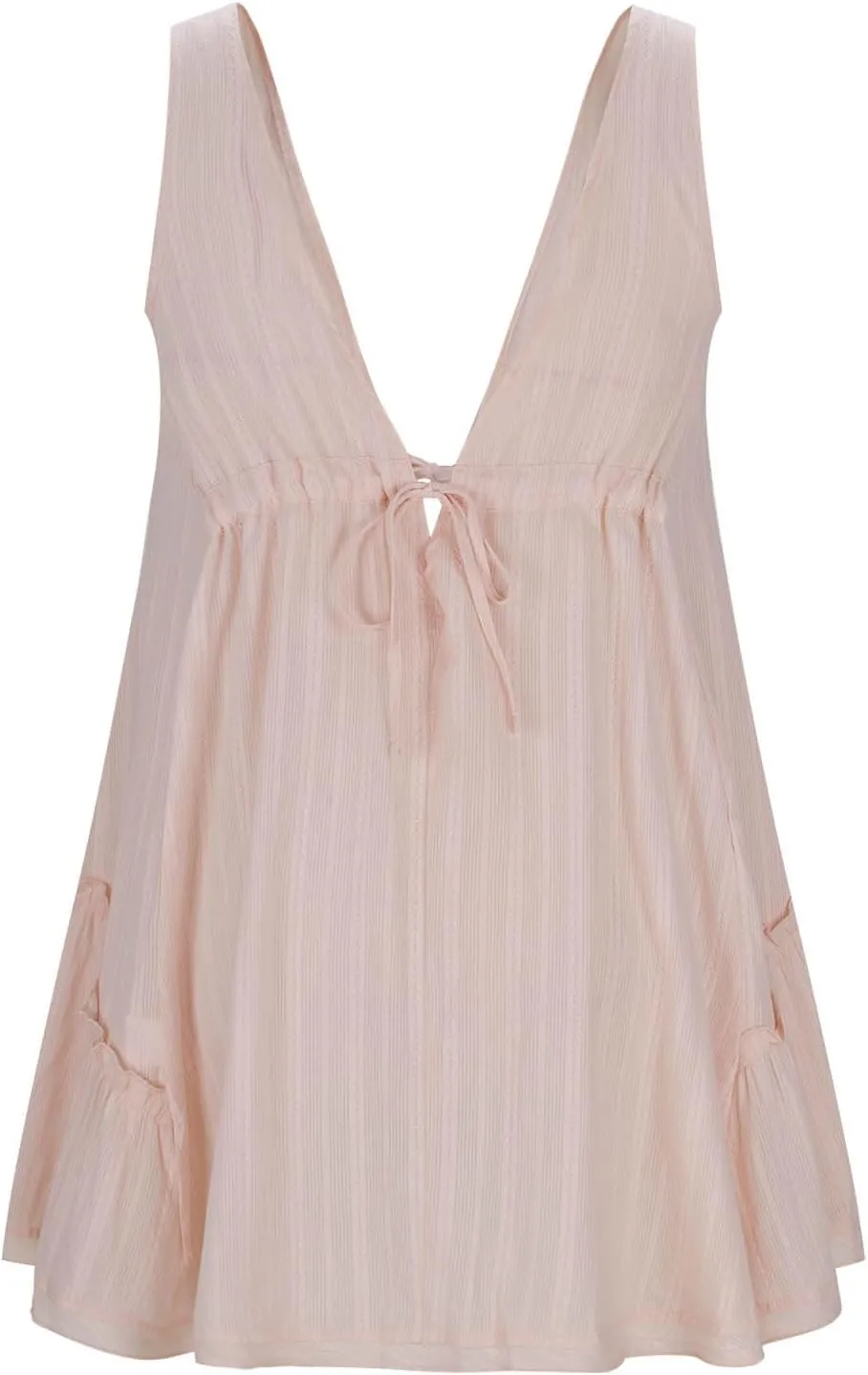 Mini Dress for Women Sexy Deep V Neck Front Tie Backless Sundress Casual Loose Fashion Sexy Sleeveless Beach Dresses