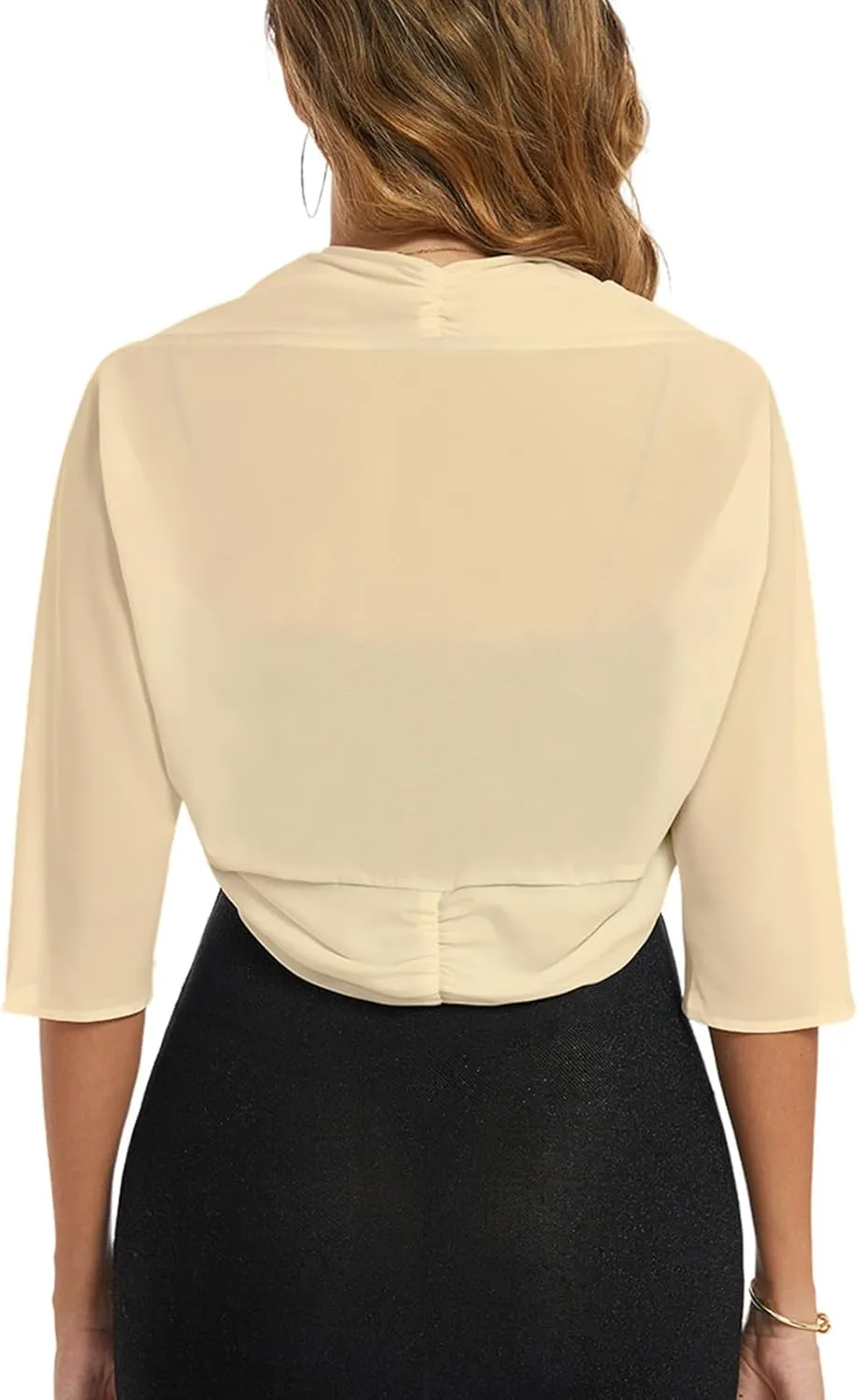MINTLIMIT Women's Chiffon Batwing 3/4 Sleeve Open Front Shrug Bolero Cardigan Elegant Cropped Cardigans for Evening Dress