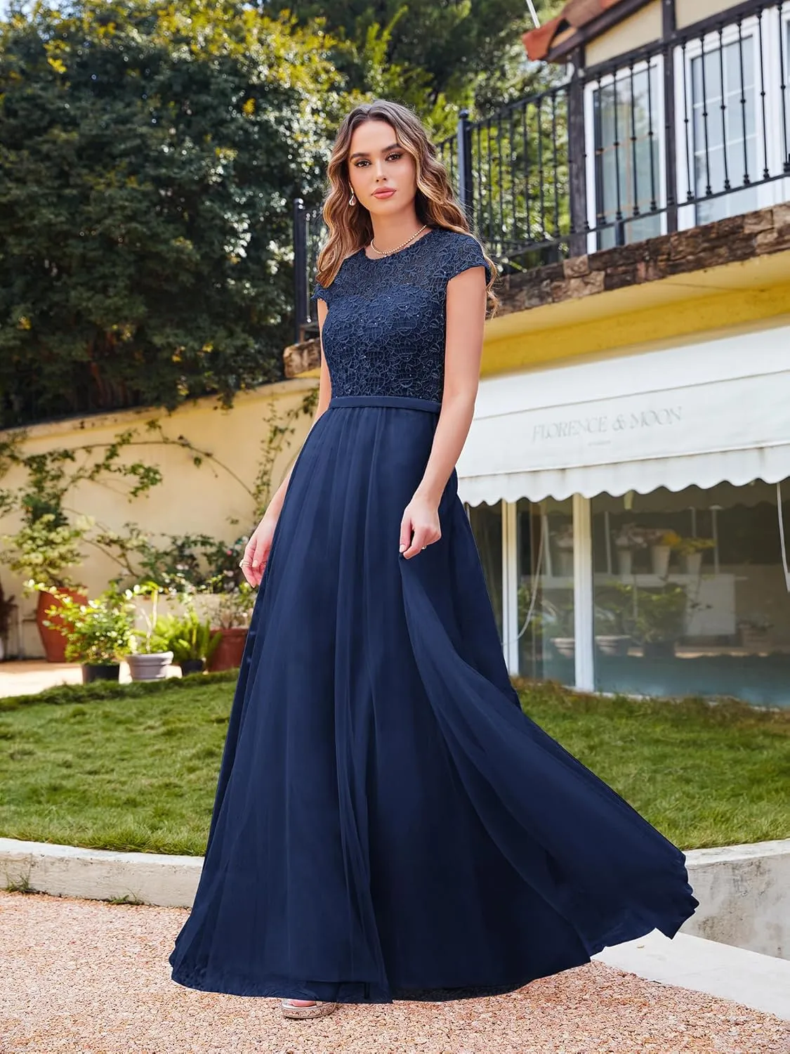 MisShow Cap Sleeve Prom Formal Dress for Women Long Evening Ball Gown