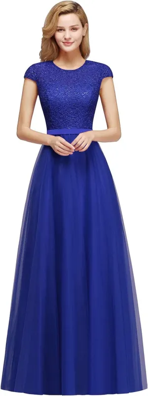 MisShow Cap Sleeve Prom Formal Dress for Women Long Evening Ball Gown