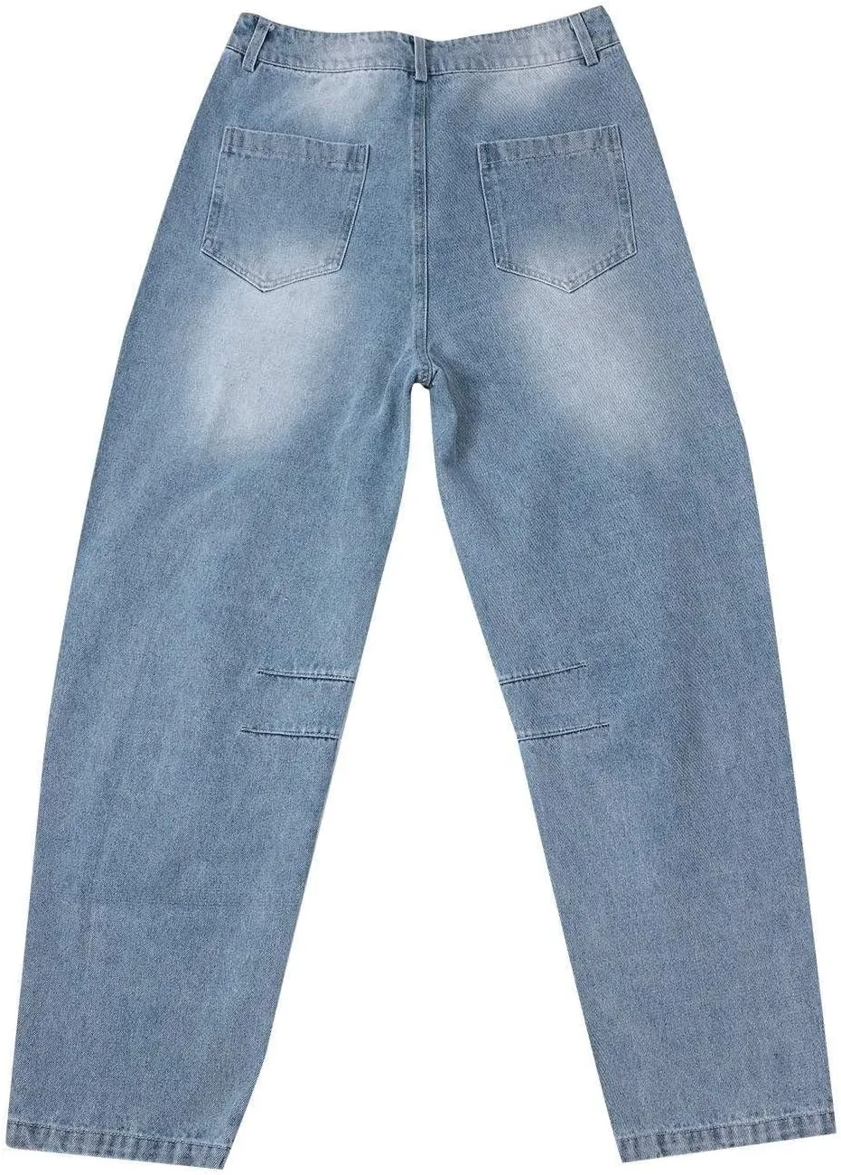 Miyaomn Vintage Barrel Jeans for Women High Waisted Wide Leg Baggy Cropped Harem Pants Y2k Boyfriend Stretch Denim Trousers