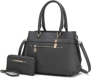 MKF Collection Satchel Tote Bag With Wristlet Wallet for Women, Vegan Leather Top-Handle Crossbody Handbag Purse by Mia K