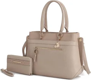 MKF Collection Satchel Tote Bag With Wristlet Wallet for Women, Vegan Leather Top-Handle Crossbody Handbag Purse by Mia K