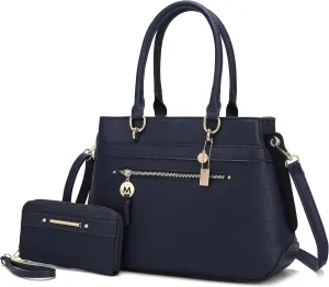 MKF Collection Satchel Tote Bag With Wristlet Wallet for Women, Vegan Leather Top-Handle Crossbody Handbag Purse by Mia K