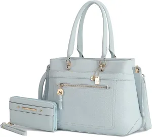 MKF Collection Satchel Tote Bag With Wristlet Wallet for Women, Vegan Leather Top-Handle Crossbody Handbag Purse by Mia K