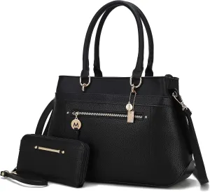MKF Collection Satchel Tote Bag With Wristlet Wallet for Women, Vegan Leather Top-Handle Crossbody Handbag Purse by Mia K