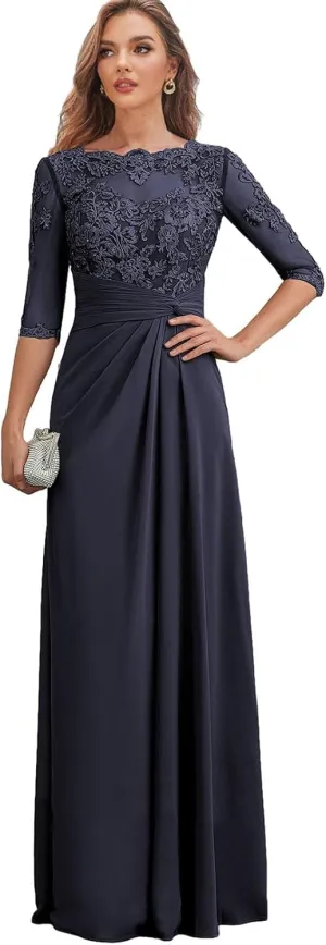 Mother of The Bride Dresses for Wedding Lace Long Formal Dress with Sleeves Corset Evening Gown