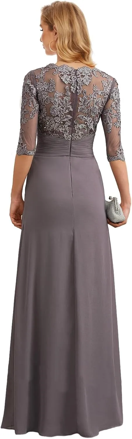 Mother of The Bride Dresses for Wedding Lace Long Formal Dress with Sleeves Corset Evening Gown