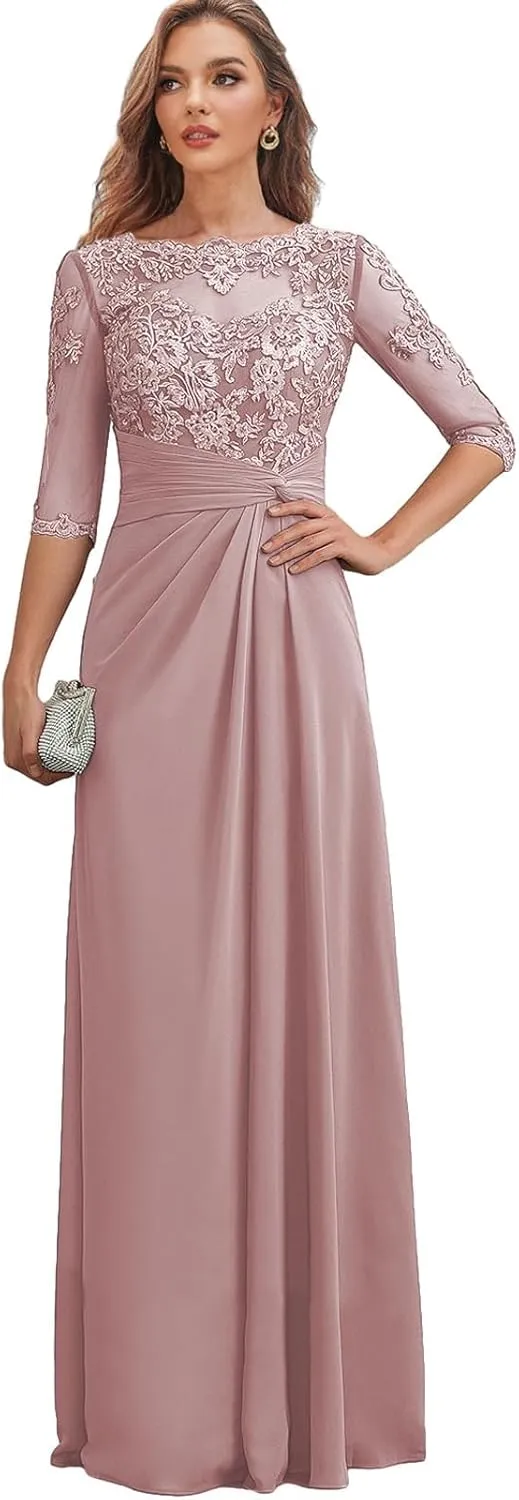 Mother of The Bride Dresses for Wedding Lace Long Formal Dress with Sleeves Corset Evening Gown