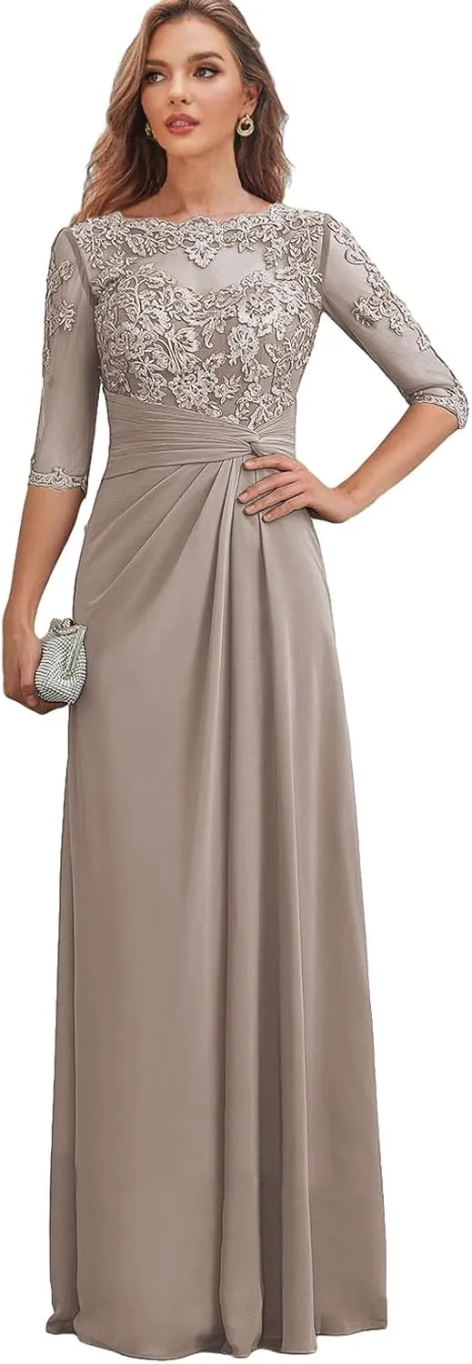 Mother of The Bride Dresses for Wedding Lace Long Formal Dress with Sleeves Corset Evening Gown