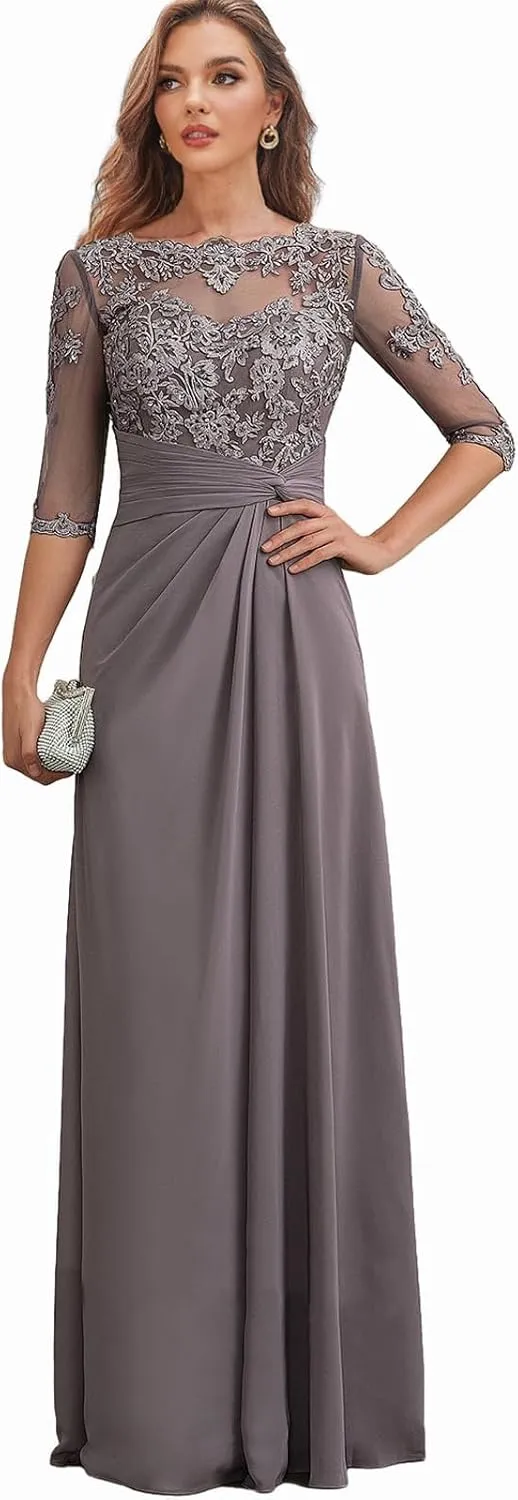 Mother of The Bride Dresses for Wedding Lace Long Formal Dress with Sleeves Corset Evening Gown