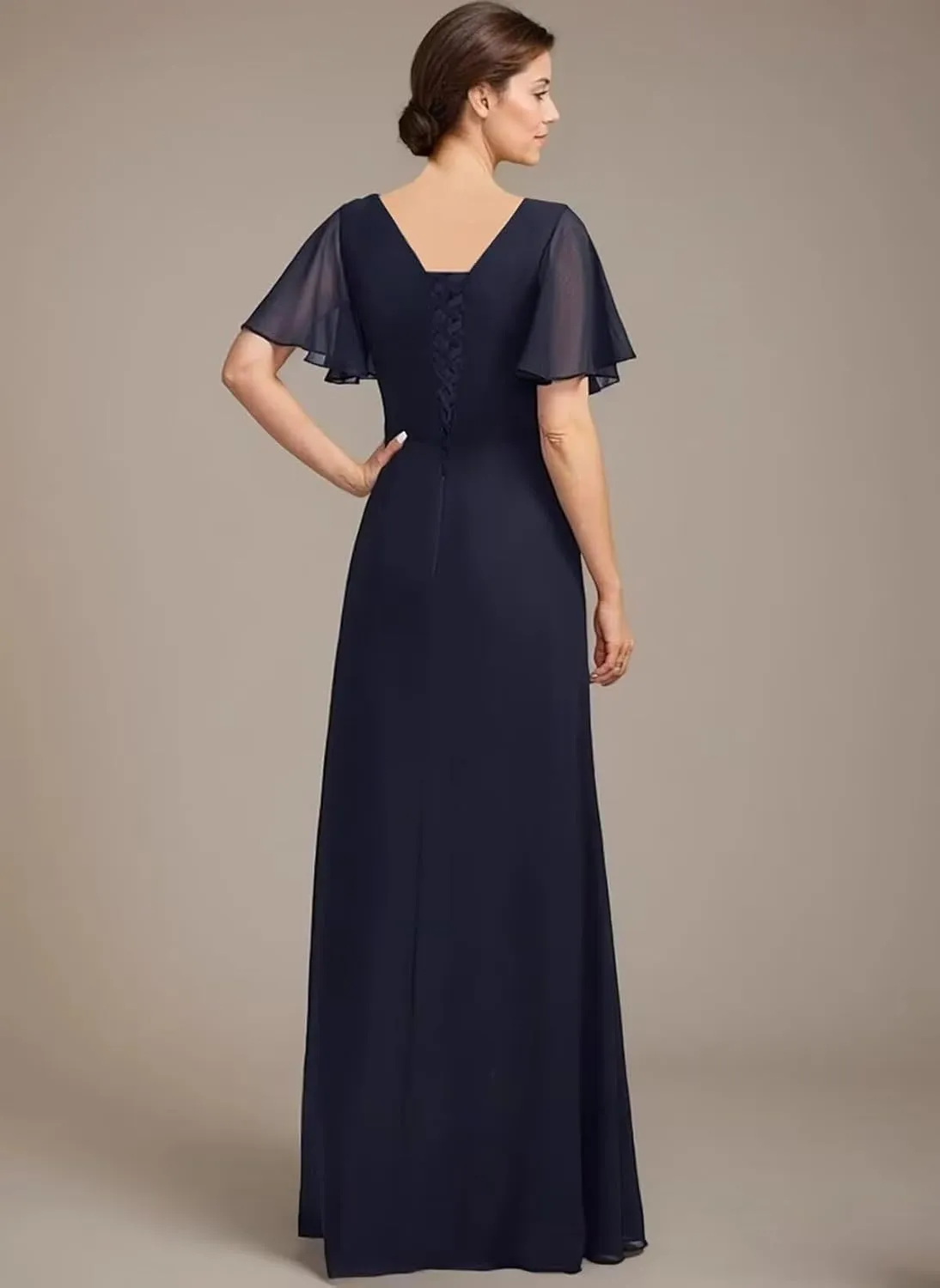 Mother of The Bride Dresses for Wedding Long Chiffon Evening Dress V Neck Formal Gown