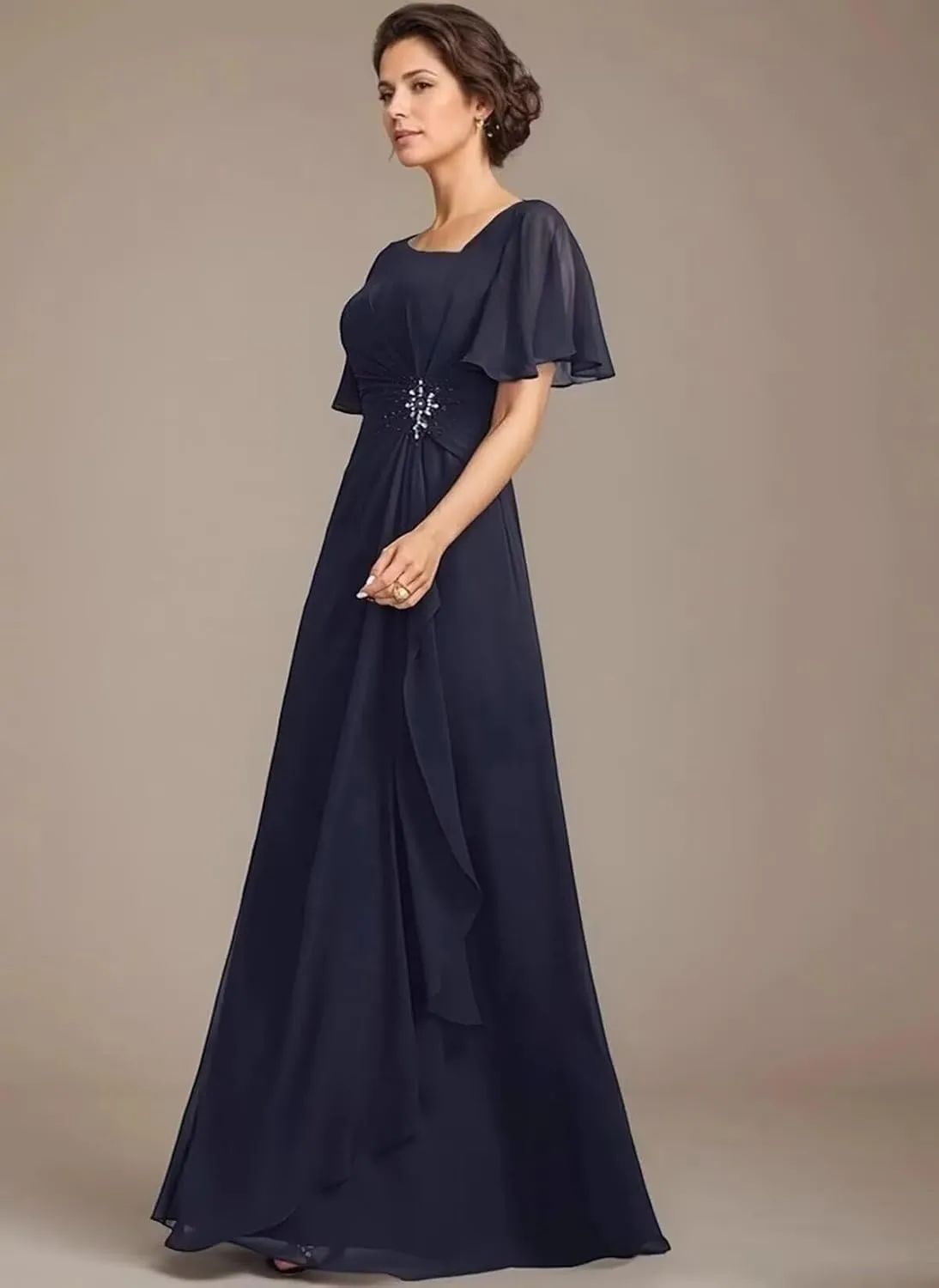Mother of The Bride Dresses for Wedding Long Chiffon Evening Dress V Neck Formal Gown