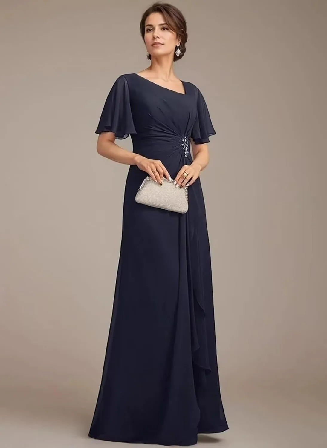 Mother of The Bride Dresses for Wedding Long Chiffon Evening Dress V Neck Formal Gown