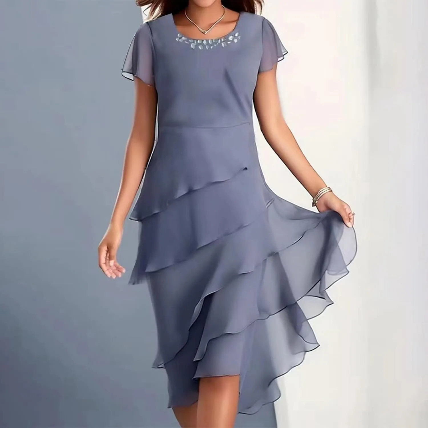 Mother of The Bride Dresses for Women Wedding Guest Dress Chiffon Long Sleeve Formal Evening Dress Bodycon Dress
