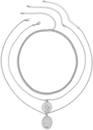 Multilayer Necklaces for Women, Dainty Layered Necklaces for Women Portrait Pendant Pendant Chain Necklaces Jewelry Gifts for Birthday Wedding, 3 Pieces