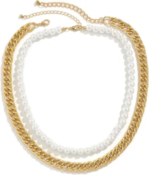 Multilayer Necklaces for Women, Dainty Layering Necklaces for Women Pearl Chain Pendant Chain Necklaces Jewelry Gifts for Birthday Wedding, 2 Pieces