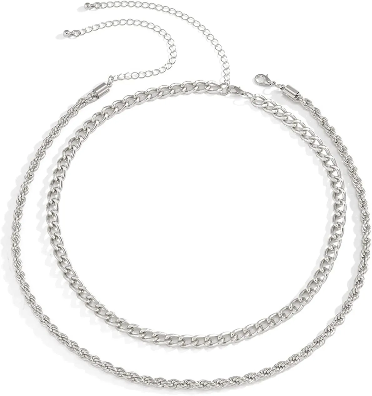 Multilayer Necklaces for Women, Layered Necklaces for Women Simple Twisted Chain Chain Necklaces Jewelry Birthday Gift for Her, 2 Pieces, Silver