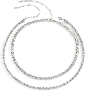 Multilayer Necklaces for Women, Layered Necklaces for Women Simple Twisted Chain Chain Necklaces Jewelry Birthday Gift for Her, 2 Pieces, Silver