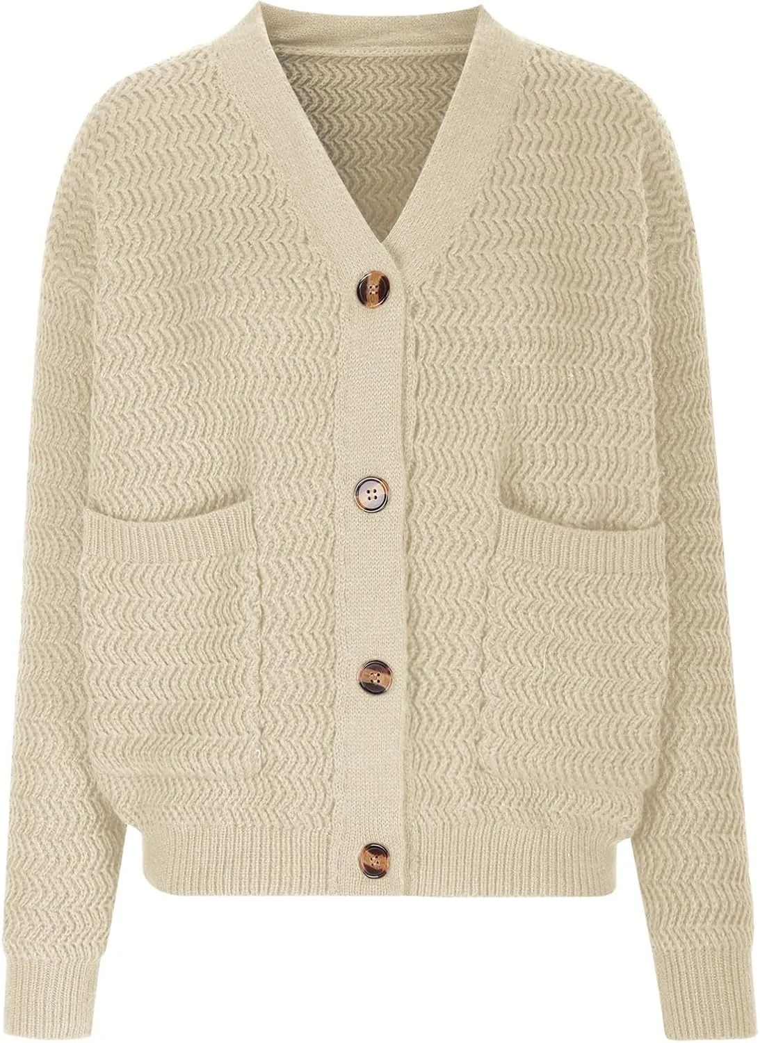 Mzkdieey Women's Chunky Knit Cardigans Sweater 2024 Fashion Casual Open Front Long Sleeve V Neck Button Up Outerwear Coats