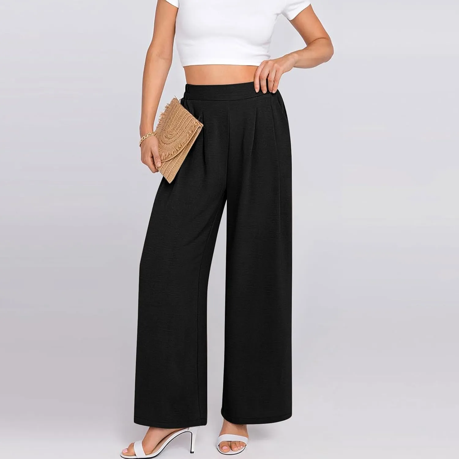 NaRHbrg Wide Leg Pants for Women High Waist Casual Long Palazzo Pants Work Business Casual Dress Pants Work Office Trousers