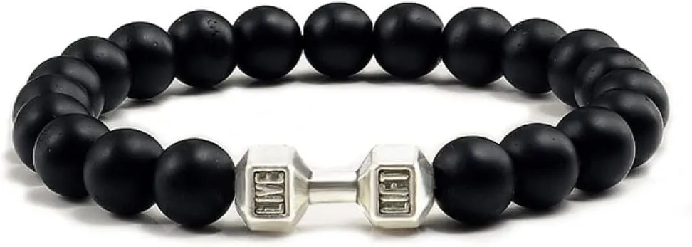 Natural Black Volcanic Lava Stone Dumbbell Bracelet black Matte Beads Bracelets For Women Men Fitness Barbell Jewelry,Black Matte 1,17cm