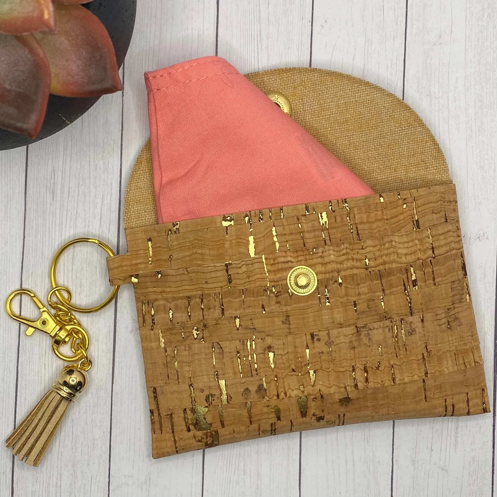 Natural Cork and Gold ID Wallet Mask Holder