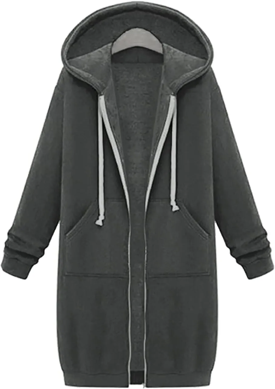 NBXNZWF Womens Zip Up Hoodies Fall Oversize Fleece Jacket Long Sleeve Hooded Lightweight Tunic Sweatshirt With Pockets