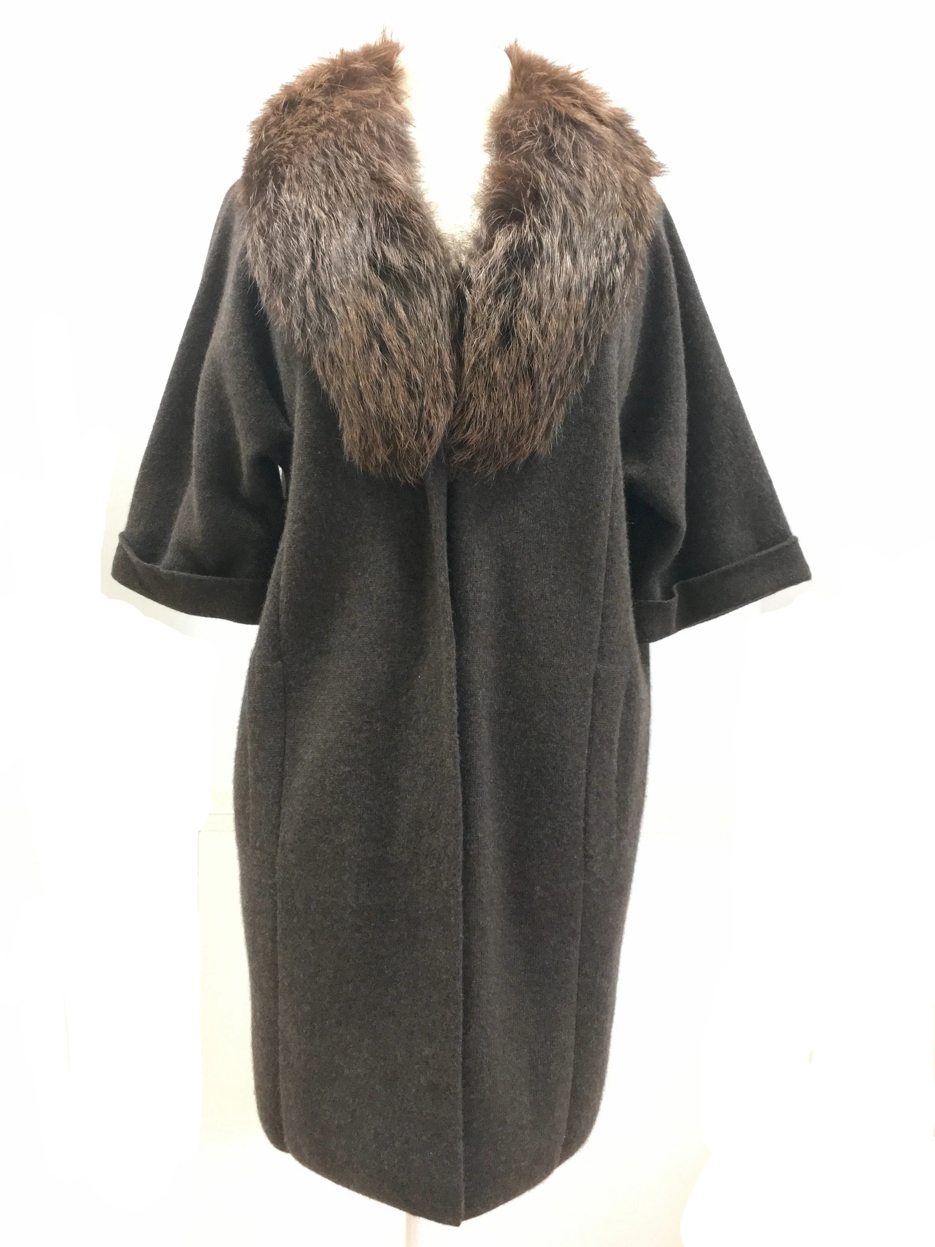 NEIMAN MARCUS CASHMERE COLLECTION CARDIGAN W/. FOX COLLAR