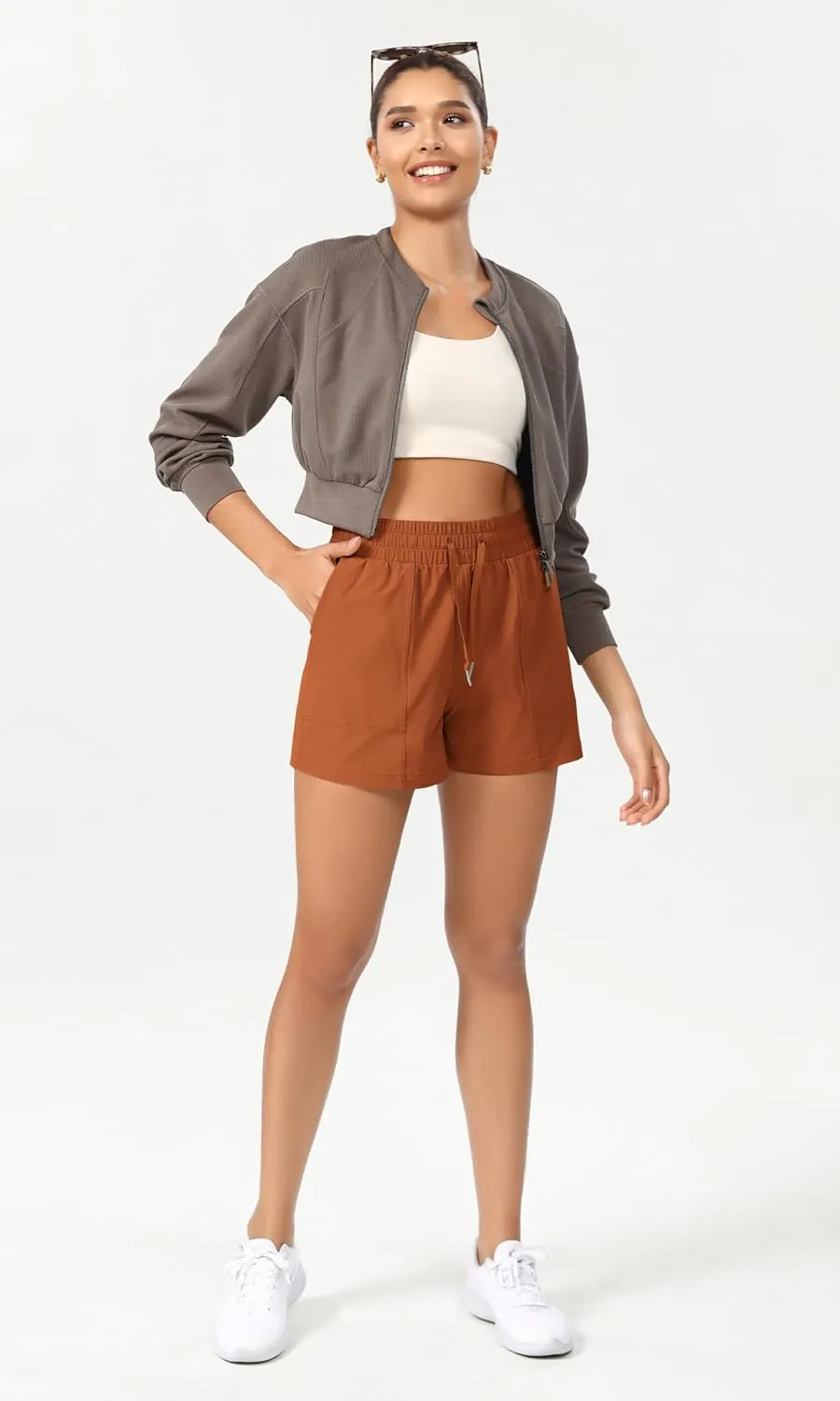 ODODOS Stretch Woven Athletic Shorts for Women High Waist Summer Lightweight Casual Shorts with Pockets