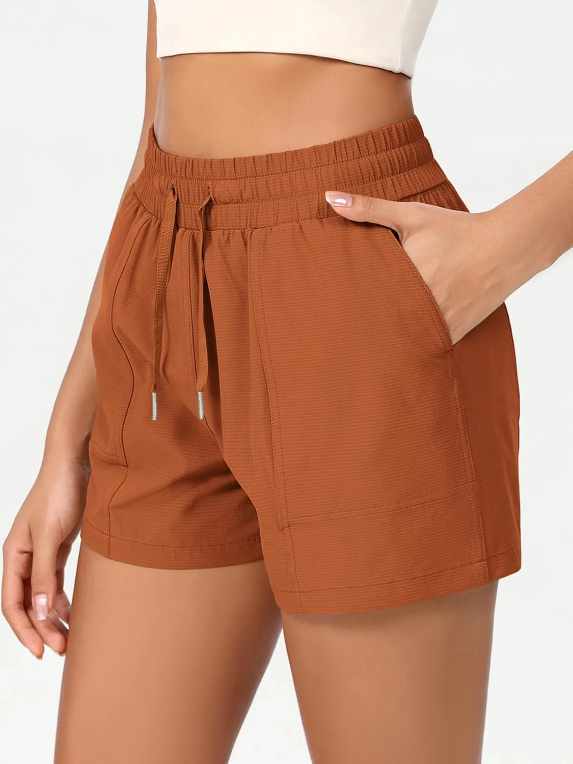 ODODOS Stretch Woven Athletic Shorts for Women High Waist Summer Lightweight Casual Shorts with Pockets
