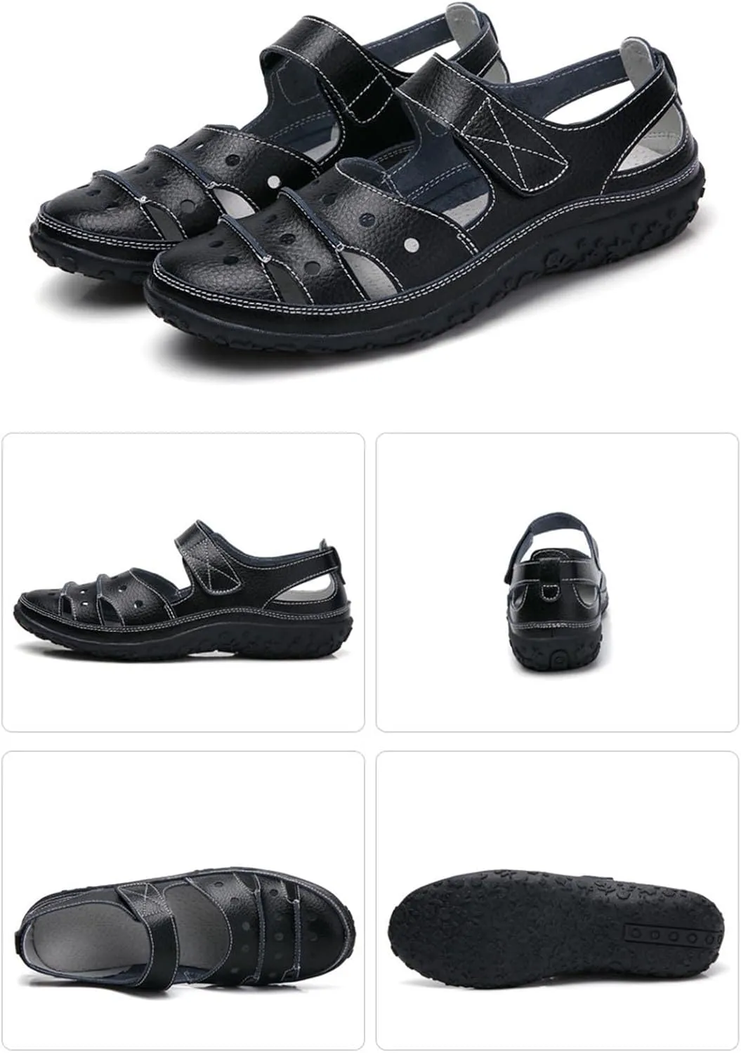 oiangi Womens Sandals Comfortable Wedge Sandals Summer Casual Hollow Hole Closed Toe Hook and Loop Sandals Lightweight Outdoor Non-Slip Ladies Shoes