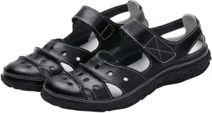 oiangi Womens Sandals Comfortable Wedge Sandals Summer Casual Hollow Hole Closed Toe Hook and Loop Sandals Lightweight Outdoor Non-Slip Ladies Shoes