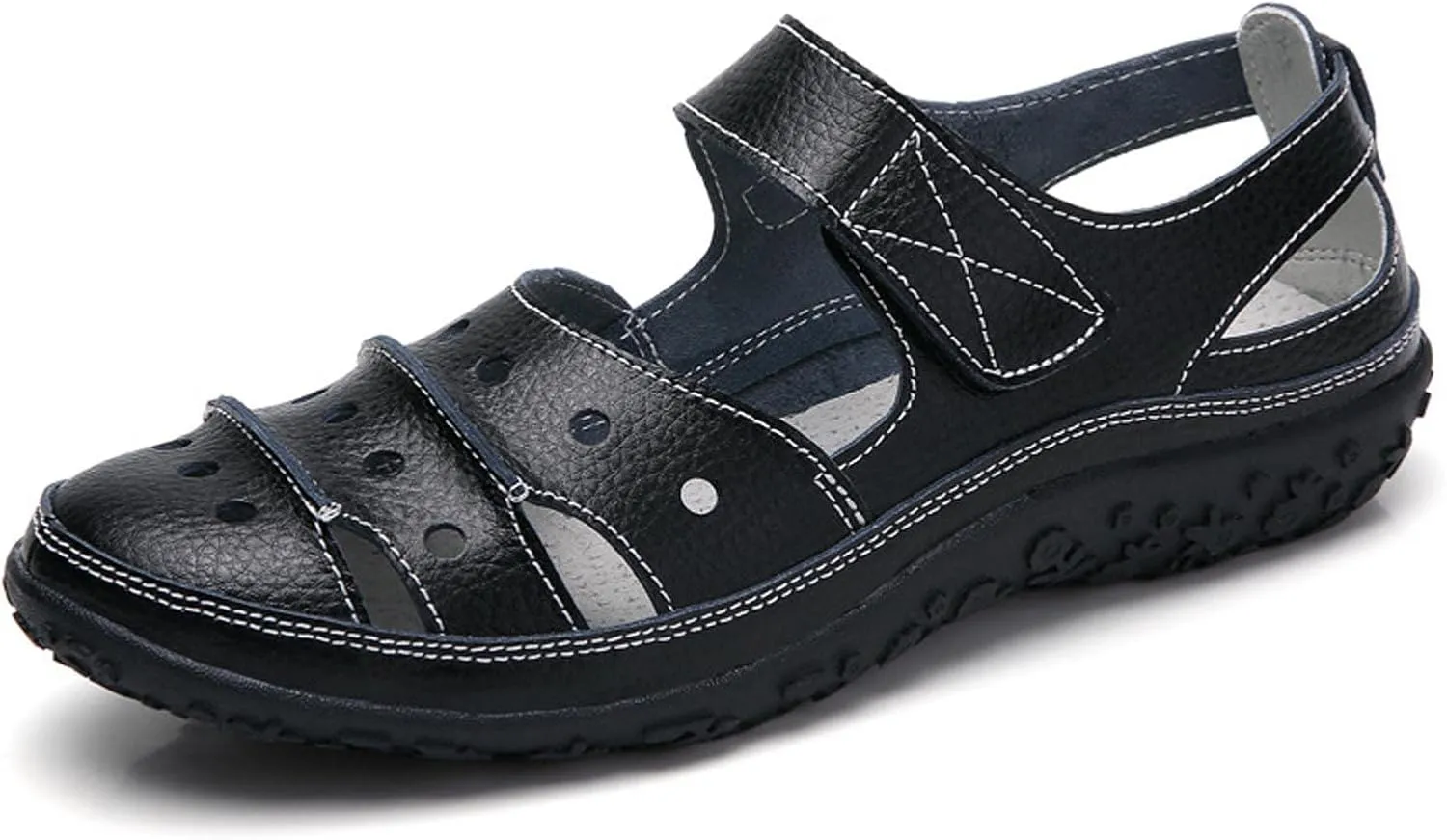 oiangi Womens Sandals Comfortable Wedge Sandals Summer Casual Hollow Hole Closed Toe Hook and Loop Sandals Lightweight Outdoor Non-Slip Ladies Shoes