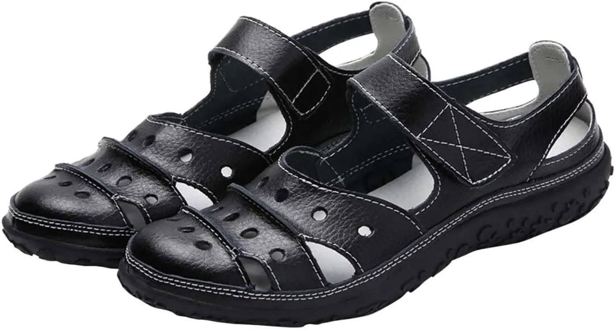 oiangi Womens Sandals Comfortable Wedge Sandals Summer Casual Hollow Hole Closed Toe Hook and Loop Sandals Lightweight Outdoor Non-Slip Ladies Shoes