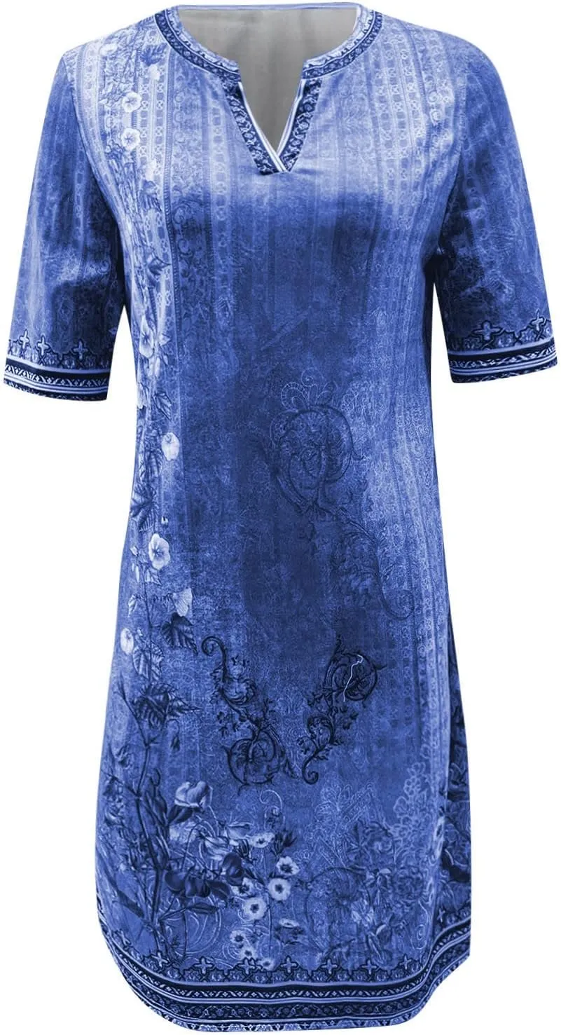 OIOLOYJM Plus Size Summer Dresses for Women 2025 Plus Size Dresses for Curvy Women 3/4 Sleeve Casual Boho Kaftan Dresses