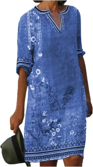 OIOLOYJM Plus Size Summer Dresses for Women 2025 Plus Size Dresses for Curvy Women 3/4 Sleeve Casual Boho Kaftan Dresses
