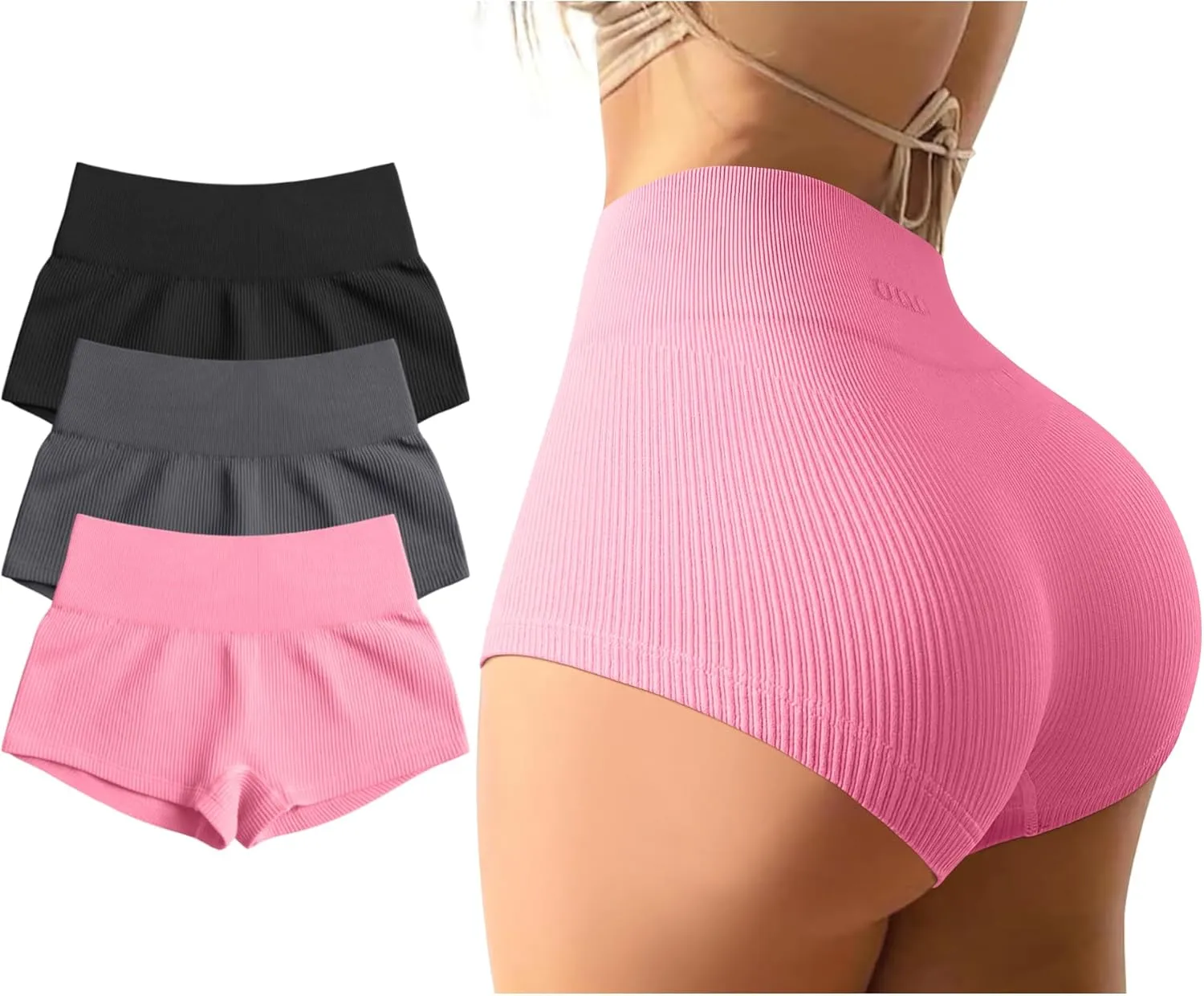 OQQ Women 3 Piece Yoga Shorts Sexy High Waist Booty Stretch Workout Exercise Hot Shorts