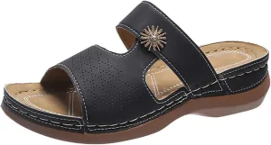 Orthopedic Sandals for Women Arch Support Summer Fish Mouth Peep Toe Slip on Wedge Slides Flower Rhinestone Hollow Comfy Outdoor Ladies Shoes