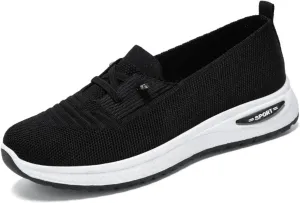 Orthopedic Sneakers for Women Slip On Lightweight Casual Loafers Breathable Mesh Knitted Woven Low Top Walking Shoes Arch Support Non-Slip Sneakers