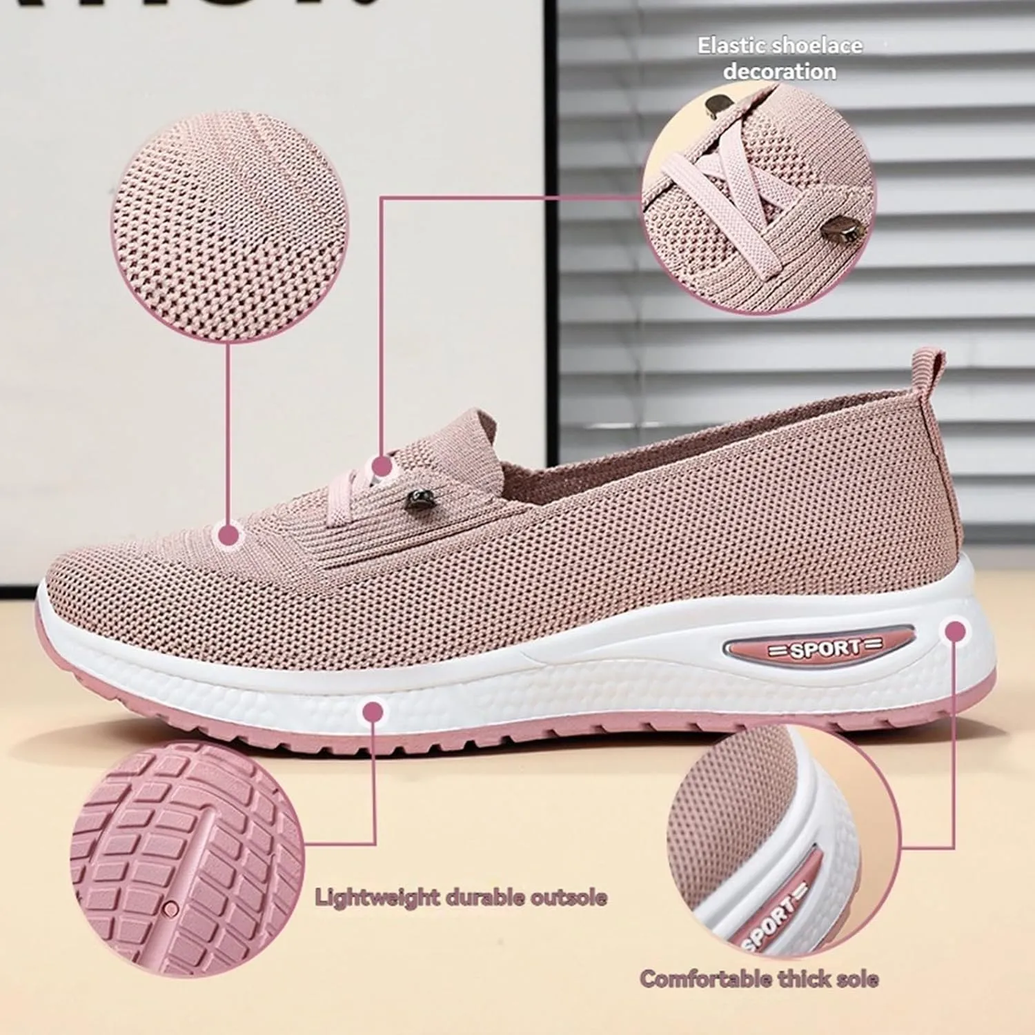 Orthopedic Sneakers for Women Slip On Lightweight Casual Loafers Breathable Mesh Knitted Woven Low Top Walking Shoes Arch Support Non-Slip Sneakers