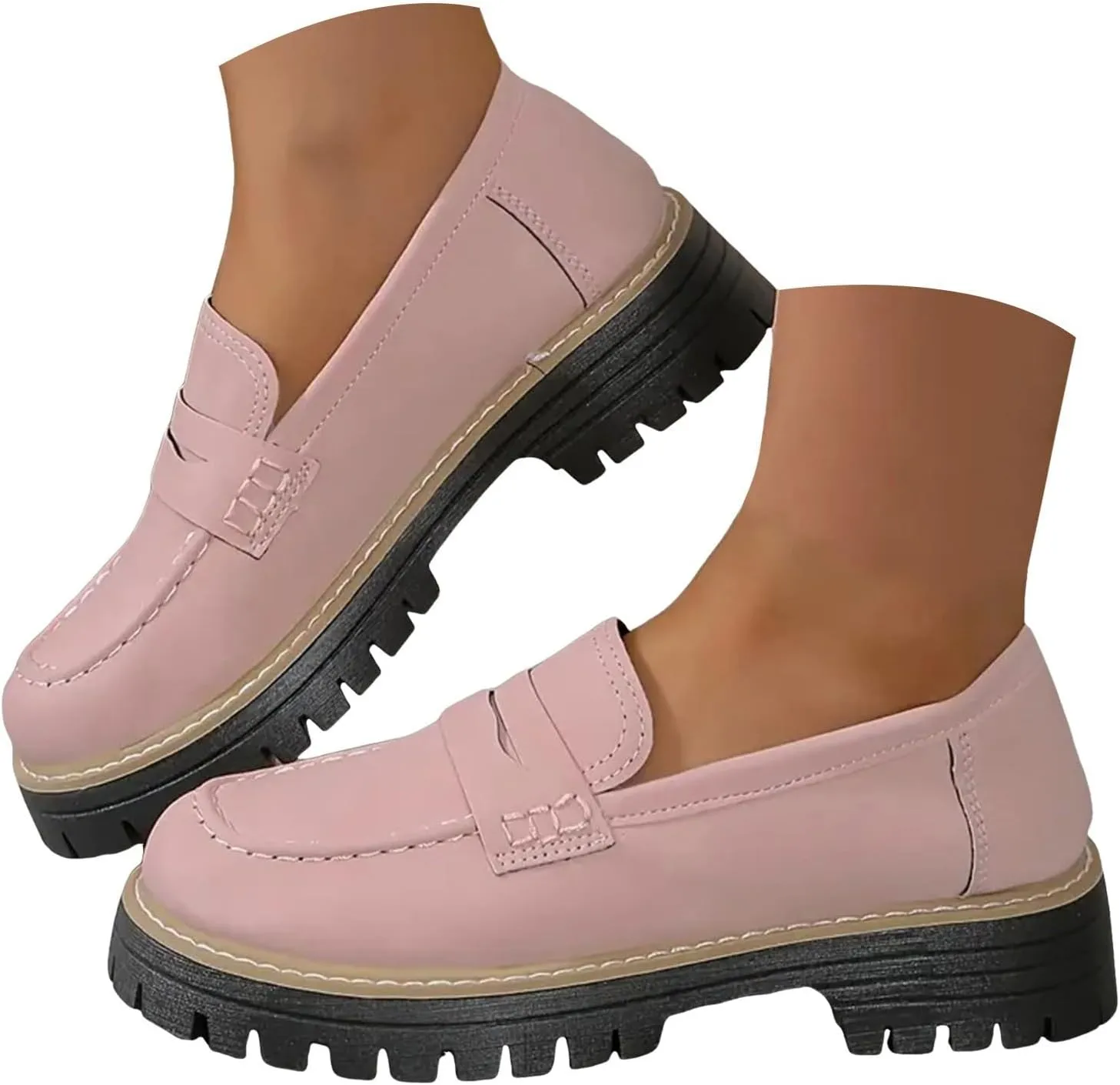 Orthoture-Orthopedic Platform Loafers Comfort Walking Shoes Womens Round Toe Slip on Loafers Lightweight Chunky Heel Shoes